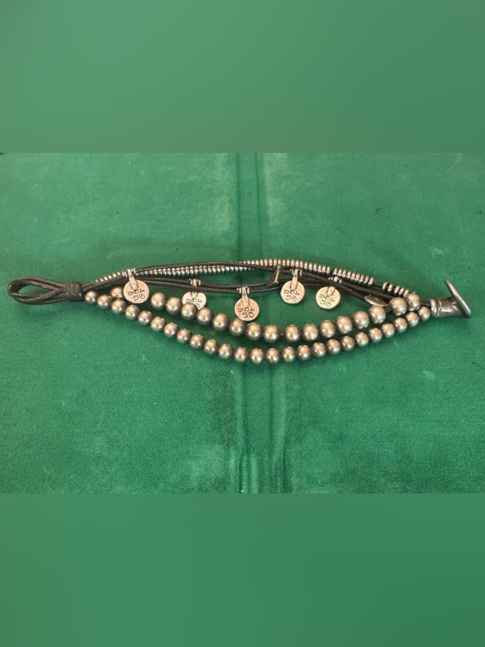 Uno De 50 Multi-Strand Leather Beaded Bracelet with Charms